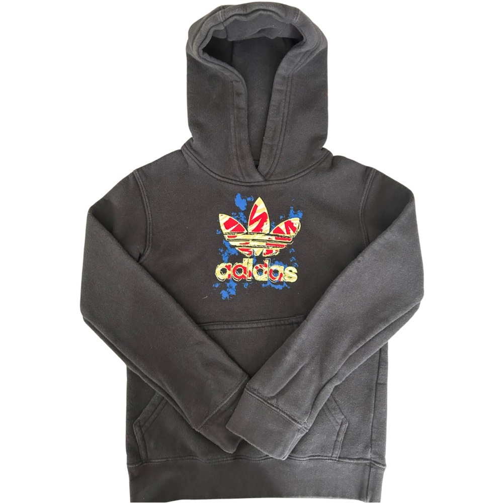 Adidas Charcoal Hoodie with Multicolor Logo